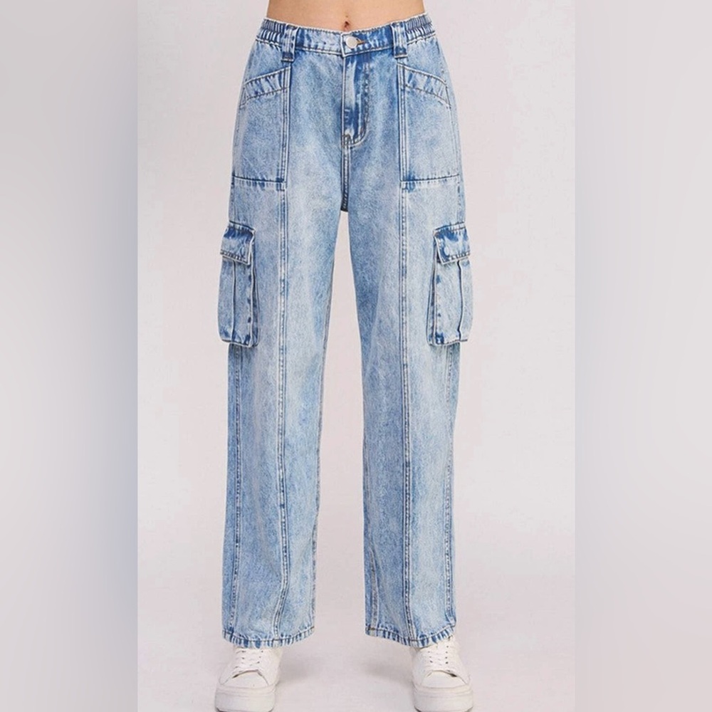 NWT Jade By Jane High Rise Straight Leg Baggy Denim Cargo Jeans Large